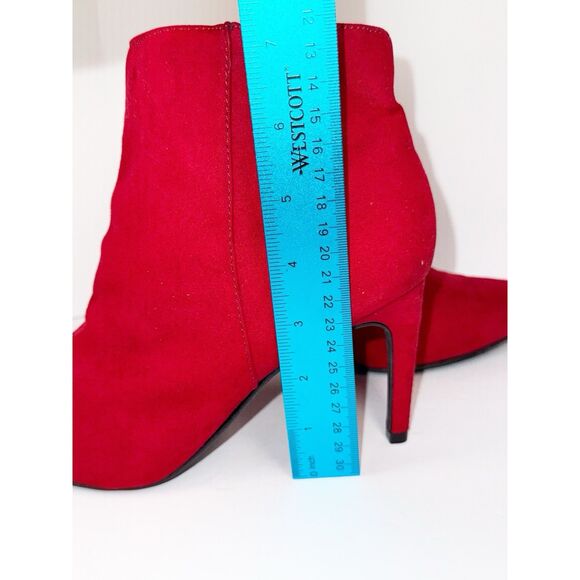 Red Pointed Toe Bootie Ankle Stilettos Boot Christmas Holiday Party Side Zip 8 - Picture 8 of 14